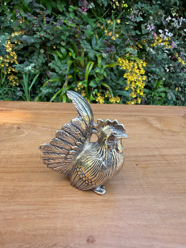 Brass Rooster Statue — Balinese Bronze — Hand-Cast