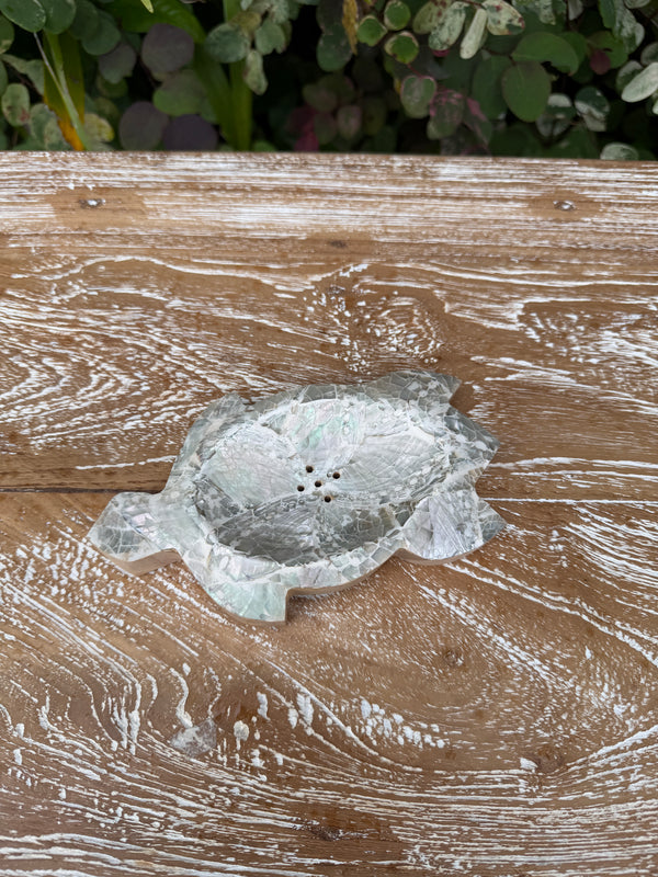Sea Turtle Soap Dish · Teak & Mother of Pearl Mosaic