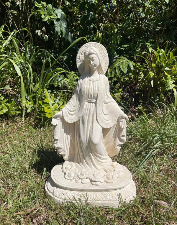 Pōhaku Goddess — "Divine Grace" | Hand-Carved Limestone Standing Goddess with Halo