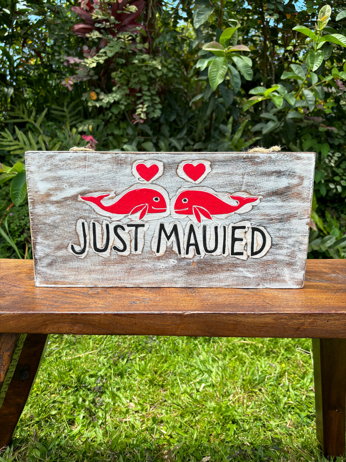 “Just Mauied” Hand-Painted Wood Sign · Wedding Keepsake
