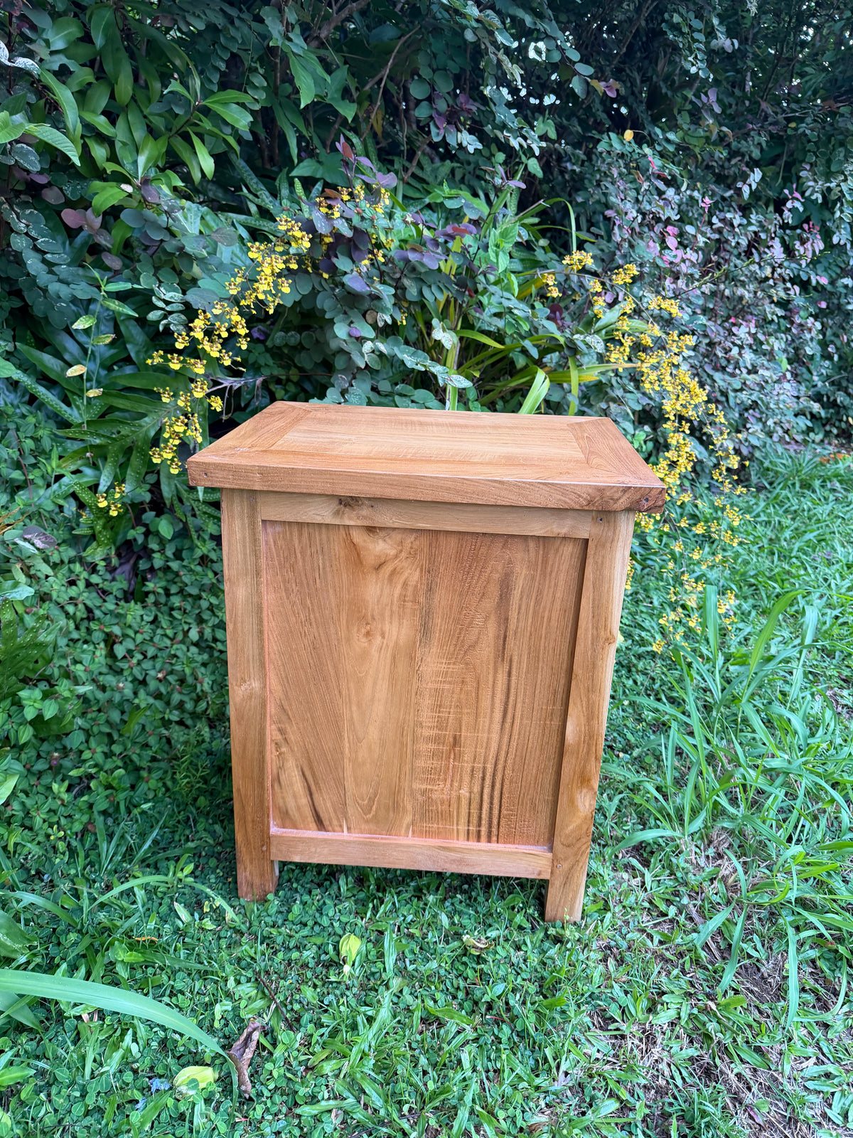 Hand-Carved Teak Nightstand — Balinese Floral | Solid Teak with Hand-Carved Drawer Front | 2 Styles Available