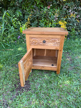 Hand-Carved Teak Nightstand — Balinese Floral | Solid Teak with Hand-Carved Drawer Front | 2 Styles Available