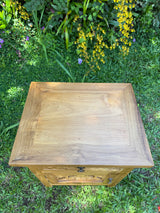 Hand-Carved Teak Nightstand — Balinese Floral | Solid Teak with Hand-Carved Drawer Front | 2 Styles Available