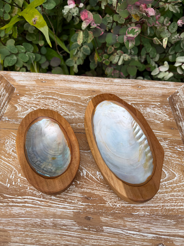 Teak & Mother of Pearl Shell Dish · Small or Medium