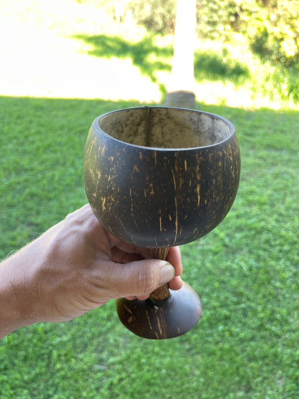 Natural Coconut Shell Chalice · Coconut Wood Stem · Handmade Goblet