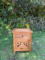 Hand-Carved Teak Nightstand — Balinese Floral | Solid Teak with Hand-Carved Drawer Front | 2 Styles Available
