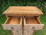 Hand-Carved Teak Cabinet — Balinese Mandala & Floral | Solid Teak with Whitewashed Carved Doors & Drawers