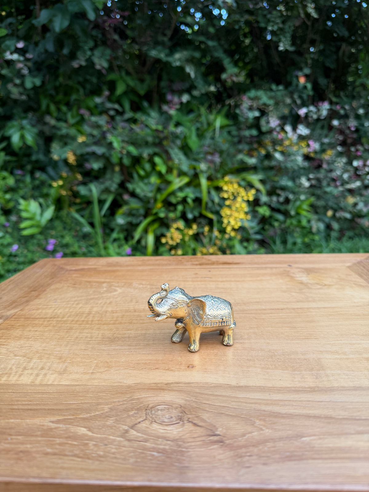 Brass Elephant Statue — Trunk Up — Balinese Bronze — Hand-Cast