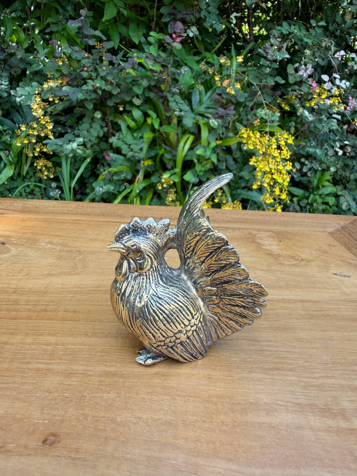 Brass Rooster Statue — Balinese Bronze — Hand-Cast