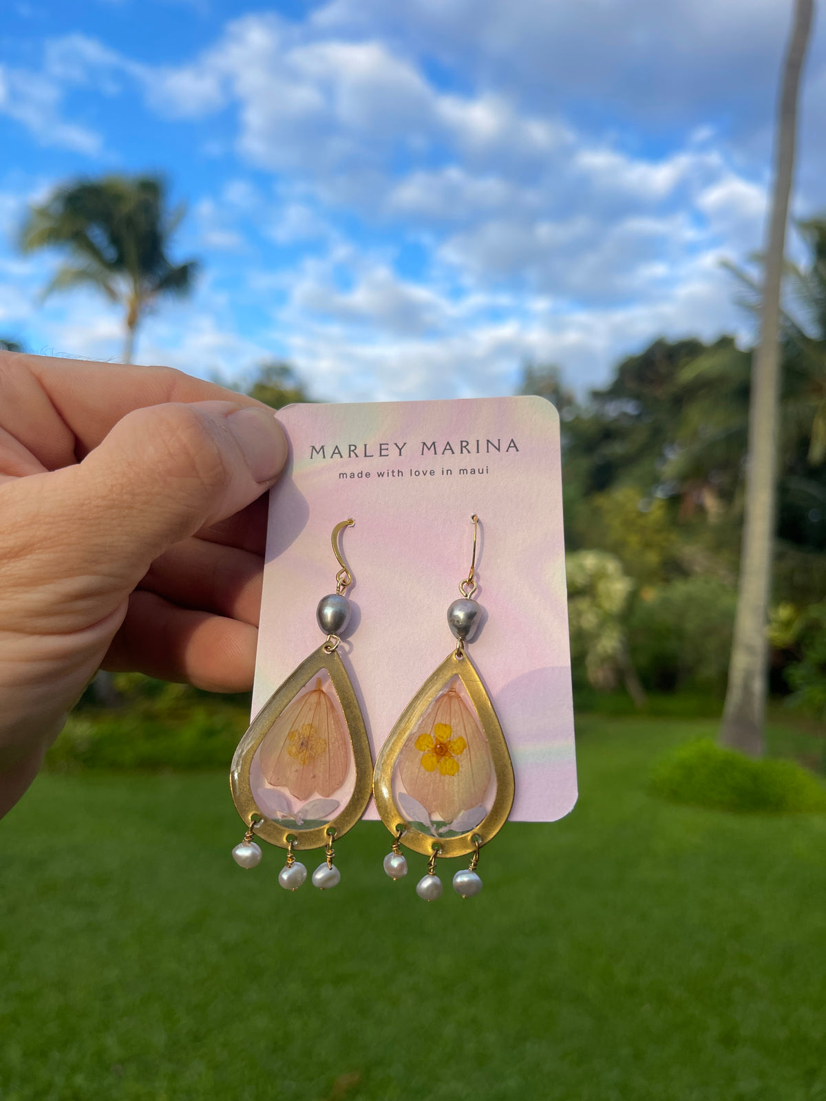 Pressed Flower Teardrop Resin Earrings · Marley Marina · Handmade on Maui