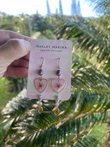 Pressed Flower Heart Earrings with Cowrie Shell · Marley Marina · Handmade on Maui