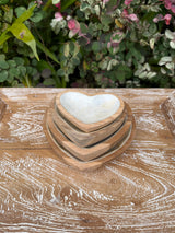 Teak & Mother of Pearl Heart Dish Set · Set of 4