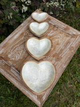 Teak & Mother of Pearl Heart Dish Set · Set of 4