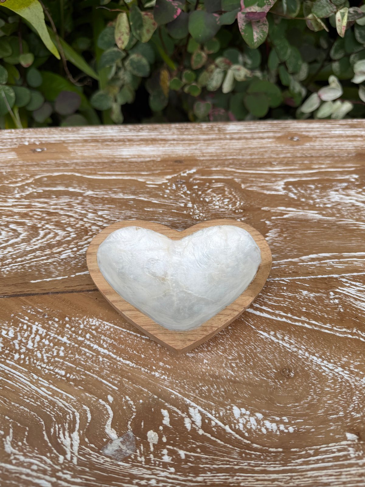 Teak & Mother of Pearl Heart Dish · Small