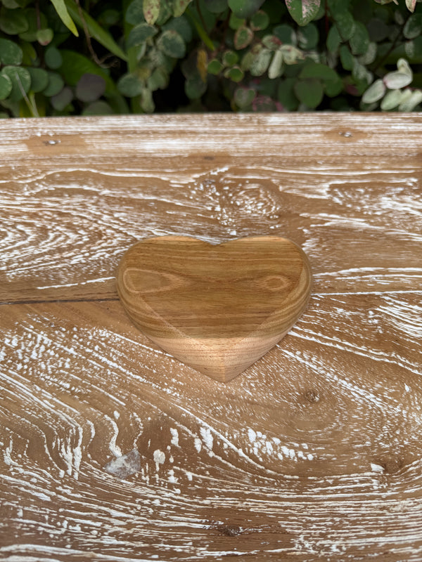 Teak & Mother of Pearl Heart Dish · Small