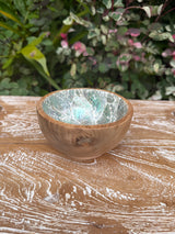 Teak & Mother of Pearl Mosaic Bowl · 5”