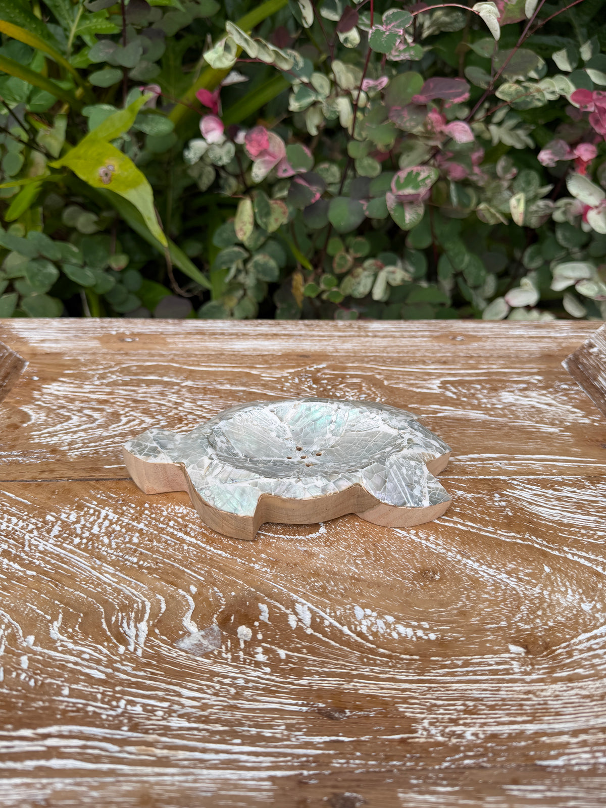 Sea Turtle Soap Dish · Teak & Mother of Pearl Mosaic