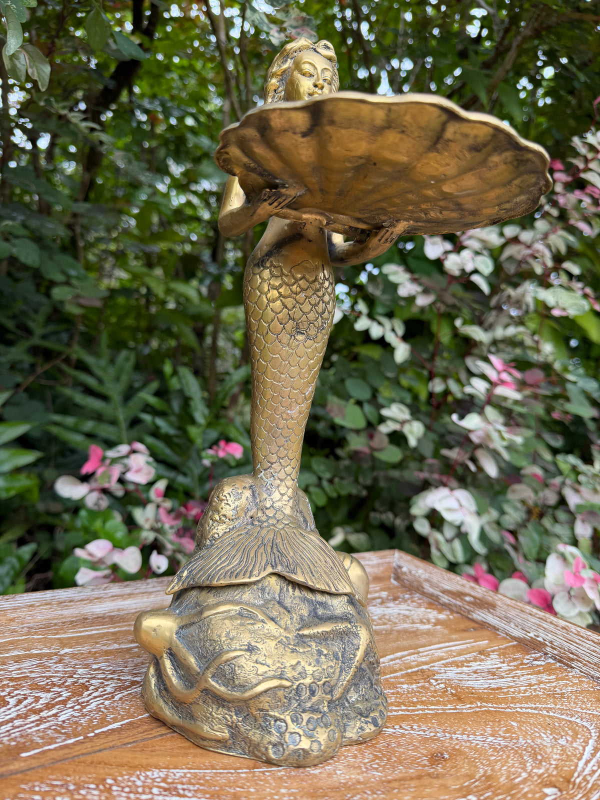 Bronze Mermaid Shell Tray · Hand-Cast Statue