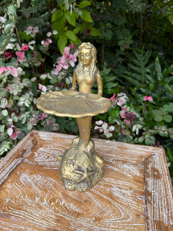 Bronze Mermaid Shell Tray · Hand-Cast Statue
