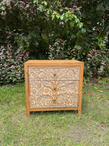 Hand-Carved Teak Dresser — Durian Tree & Monkey Design | Solid Teak with Whitewashed Carved Panels