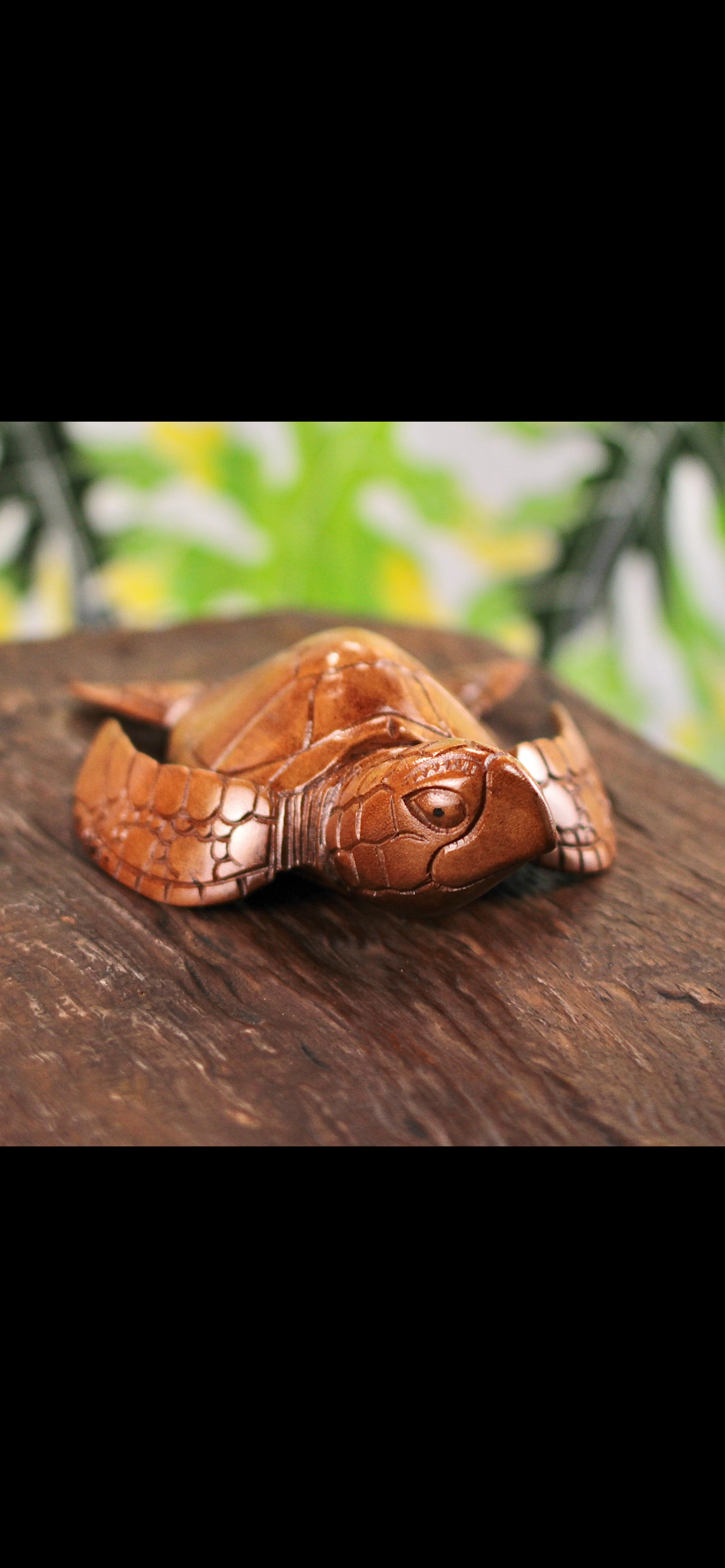 Hand-Carved Wooden Sea Turtle · 4" Honu