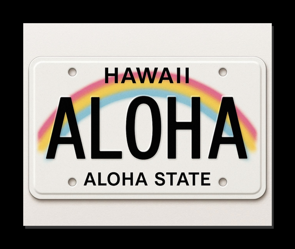 "ALOHA" Hawaiʻi License Plate Magnet — Aloha State Rainbow Souvenir