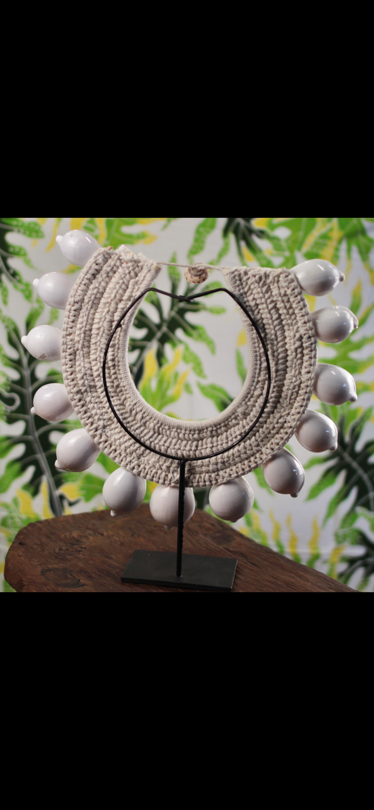 Handcrafted Shell Necklace on Stand · Tribal Décor