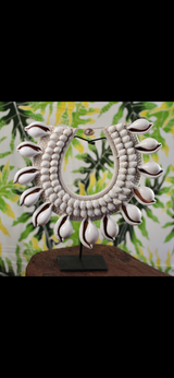 Handcrafted Shell Necklace on Stand · Tribal Décor
