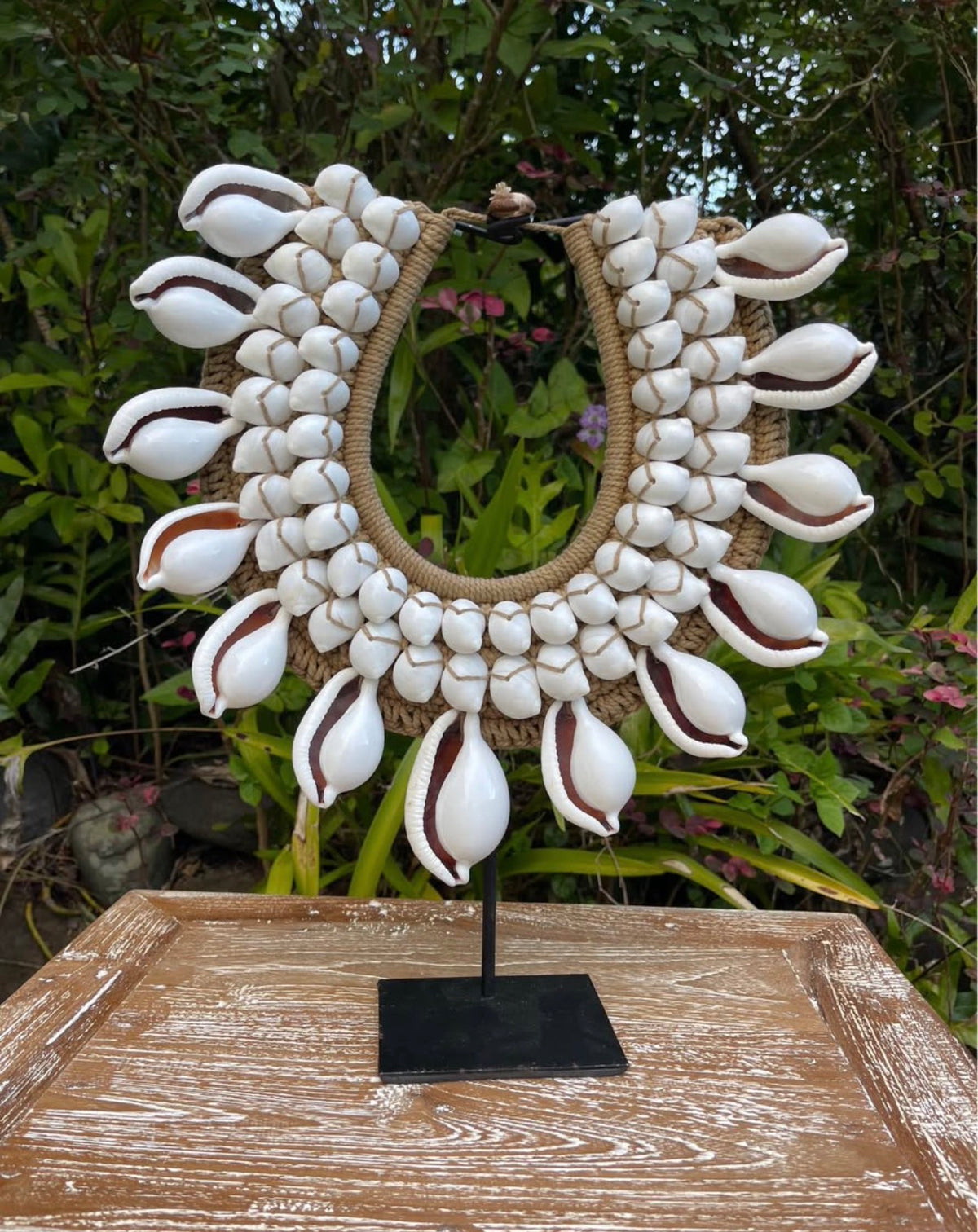 Handcrafted Shell Necklace on Stand · Tribal Décor