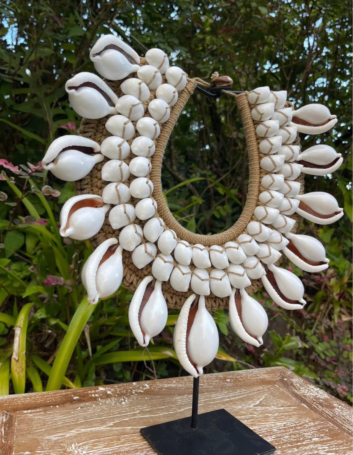 Handcrafted Shell Necklace on Stand · Tribal Décor