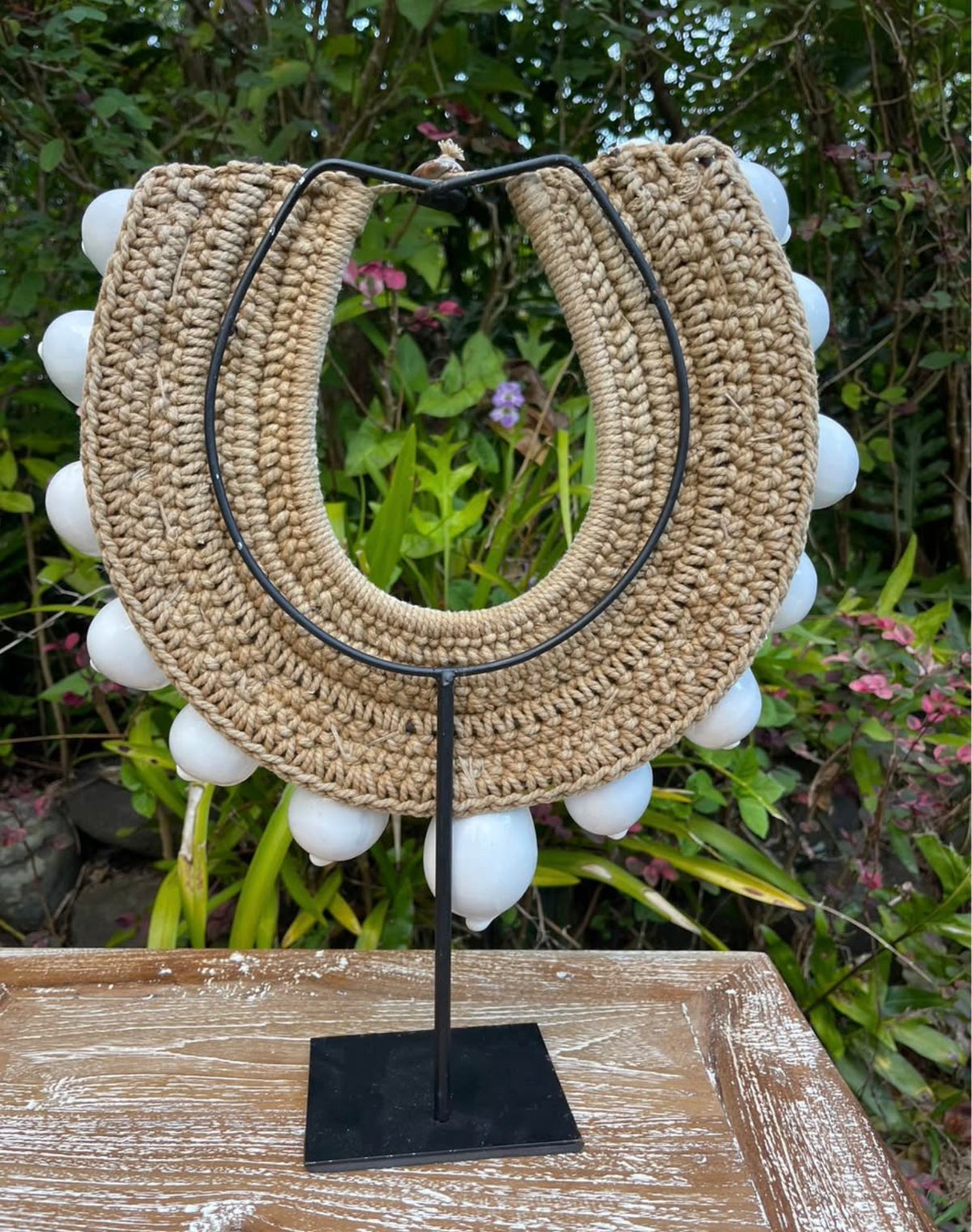 Handcrafted Shell Necklace on Stand · Tribal Décor
