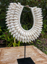 White Conch Shell Necklace on Stand · Tribal Décor