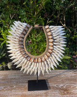 Cone & Cowrie Shell Necklace on Stand · Tribal Décor