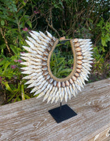 Cone & Cowrie Shell Necklace on Stand · Tribal Décor