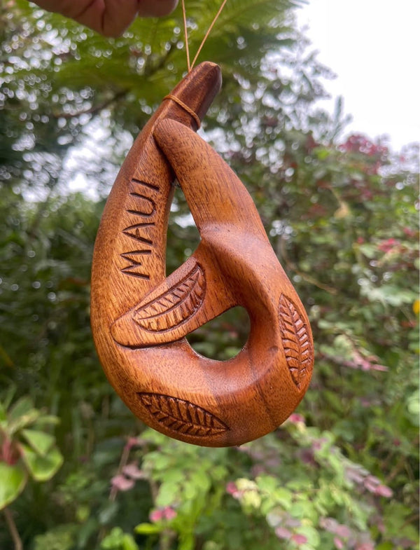 Hand-Carved Wooden Whale Tail Hook · "Maui" Keepsake