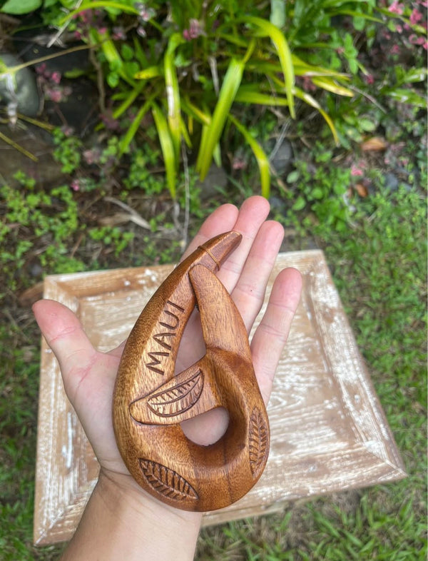 Hand-Carved Wooden Whale Tail Hook · "Maui" Keepsake