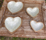 Teak & Mother of Pearl Heart Dish Set · Set of 4