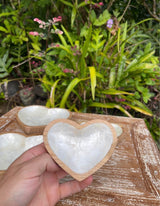 Teak & Mother of Pearl Heart Dish Set · Set of 4