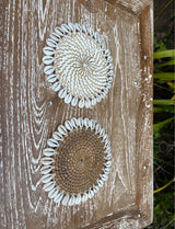 Handwoven Cowrie Shell Coaster · Coastal Table Décor