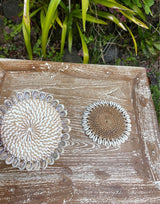 Handwoven Cowrie Shell Coaster · Coastal Table Décor