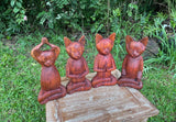Hand-Carved Yoga Cat Statue · 12" Monkeypod Wood