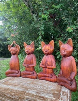 Hand-Carved Yoga Cat Statue · 12" Monkeypod Wood