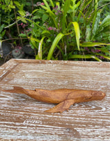Hand-Carved Humpback Whale Figurine · Monkeypod Wood · 8”