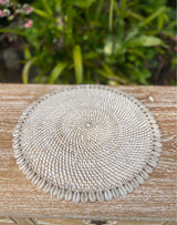 Handwoven Cowrie Shell Placemat · 13” Round · Coastal Table Décor