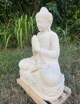 Pōhaku Buddha — "Serenity in Stone" | Hand-Carved Salt Limestone Seated Buddha, Namaste Mudra