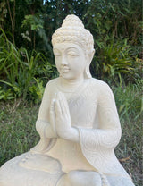 Pōhaku Buddha — "Serenity in Stone" | Hand-Carved Salt Limestone Seated Buddha, Namaste Mudra