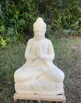Pōhaku Buddha — "Serenity in Stone" | Hand-Carved Salt Limestone Seated Buddha, Namaste Mudra