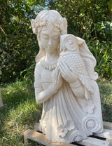 Pōhaku Goddess & Pueo — "Wisdom's Embrace" | Hand-Carved Limestone Goddess with Owl