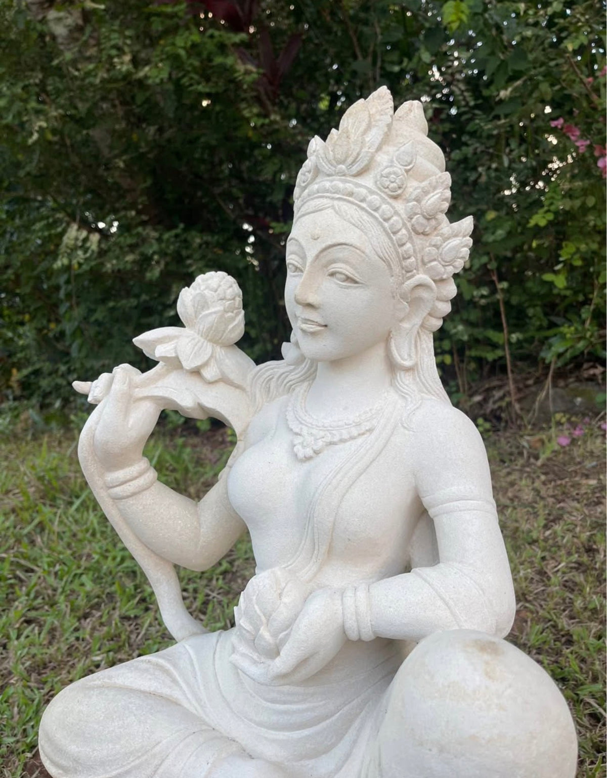 Pōhaku Goddess — "Lotus Bearer" | Hand-Carved Stone Goddess Seated in Meditation