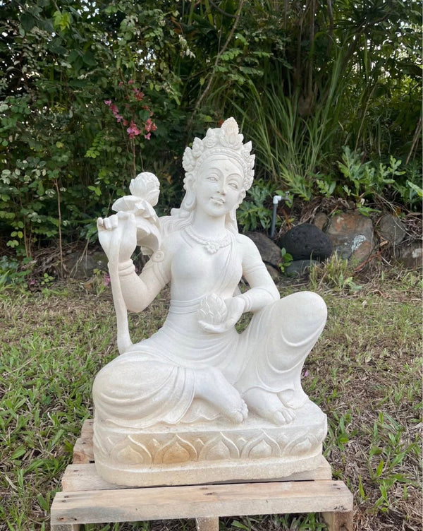 Pōhaku Goddess — "Lotus Bearer" | Hand-Carved Stone Goddess Seated in Meditation